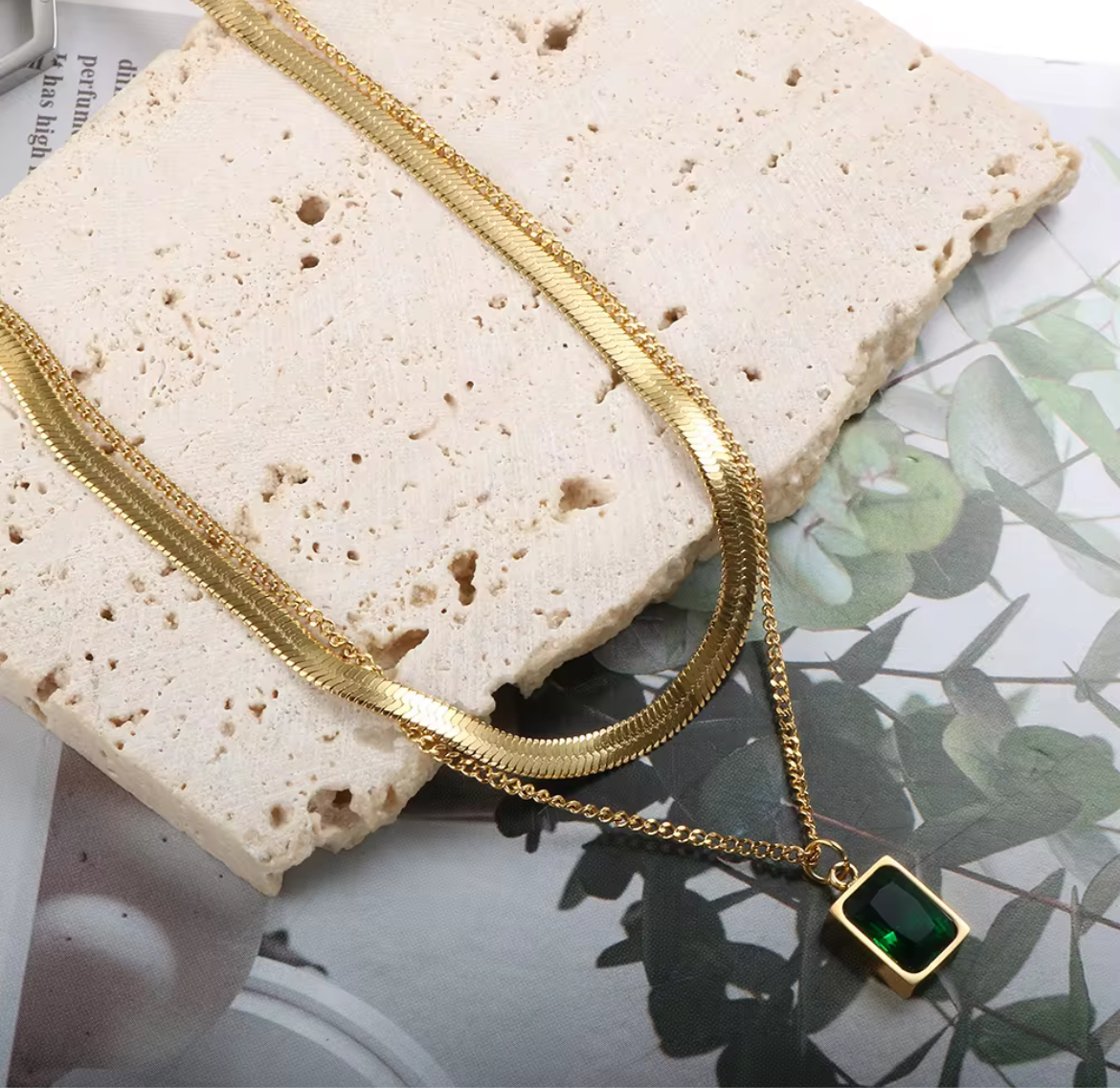 Emerald layer necklace